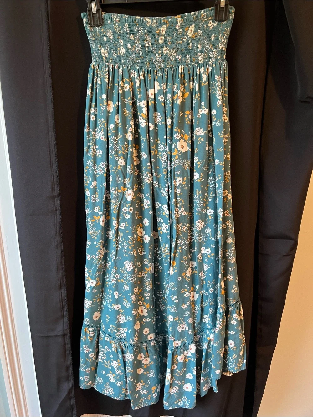 Patrons of Peace Teal Floral Smocked Maxi Skirt - Picture 5 of 5